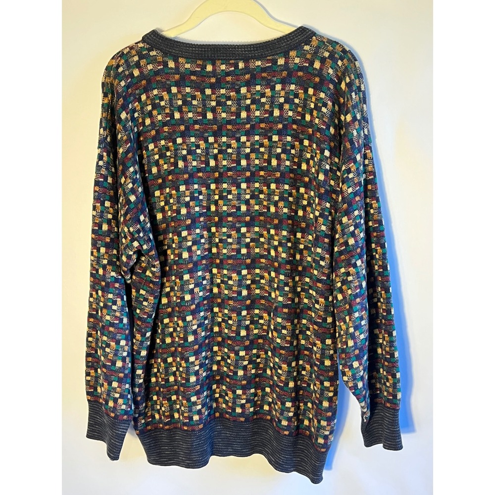 Vintage Tricots St Raphael Crewneck Sweater Mens Medium Geometric Grandpa Knit - Picture 2 of 5